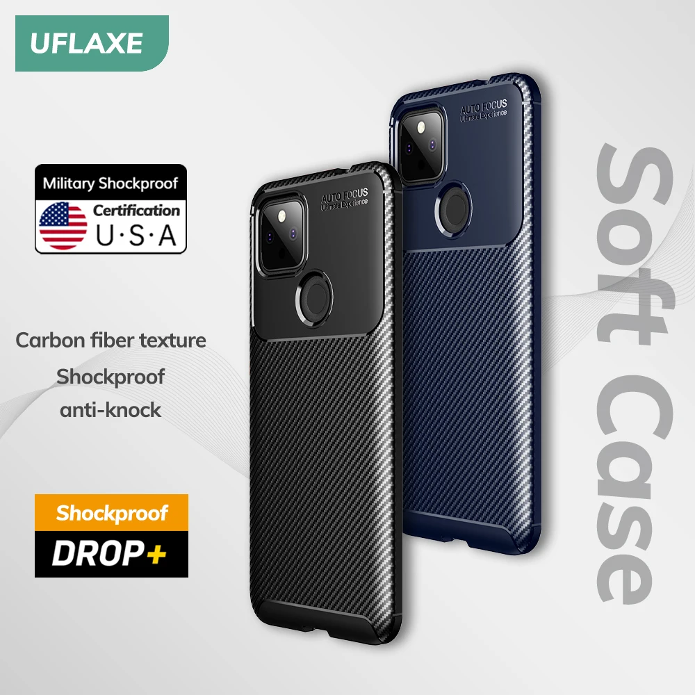 UFLAXE Original Shockproof Soft Silicone Case for Google Pixel 5a 4a 5G Pixel 5 Carbon Fiber Back Cover Casing