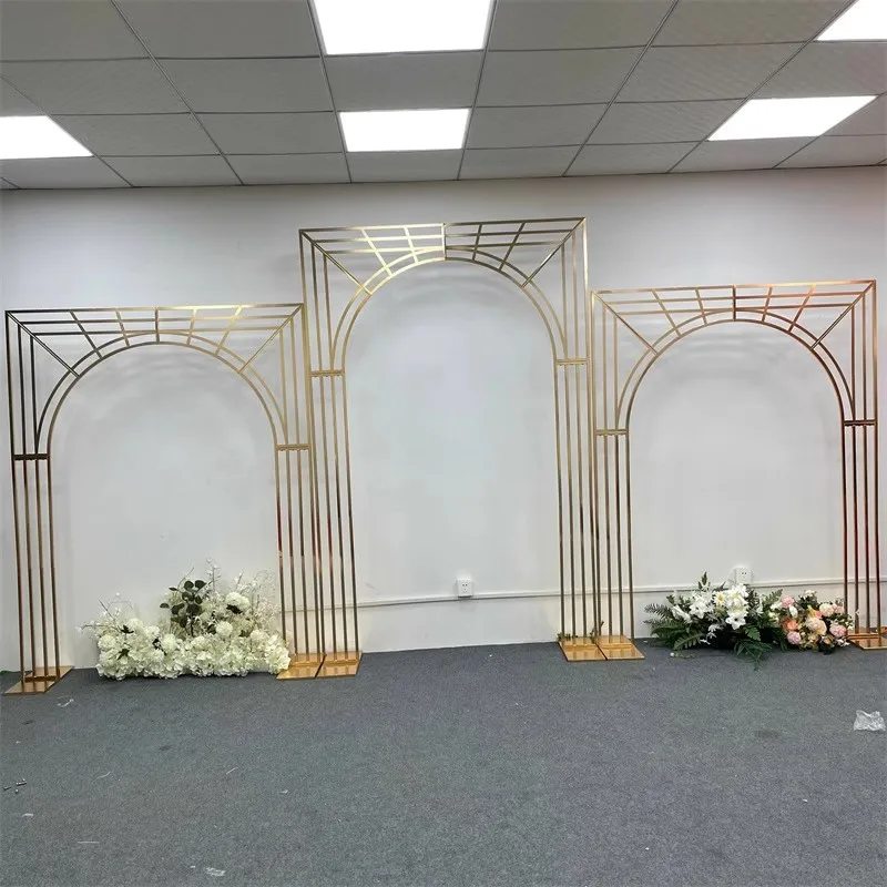 

2.5/8ft Gilded Wedding Screen Backdrop Arch Frame Irregular Multi-Bar Geometric Wrought Iron Event Scene Deco Flower Stand Shelf