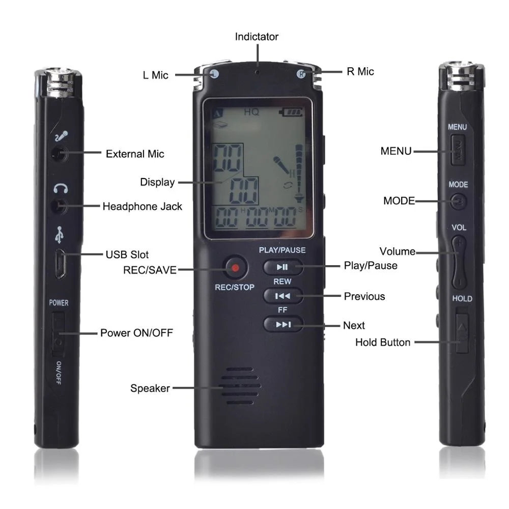

Professional Voice Activated Digital Audio Voice Recorder 8GB 16GB 32GB USB Pen Lossless Mp3 Player Recording MP3/WAV 1536kbps