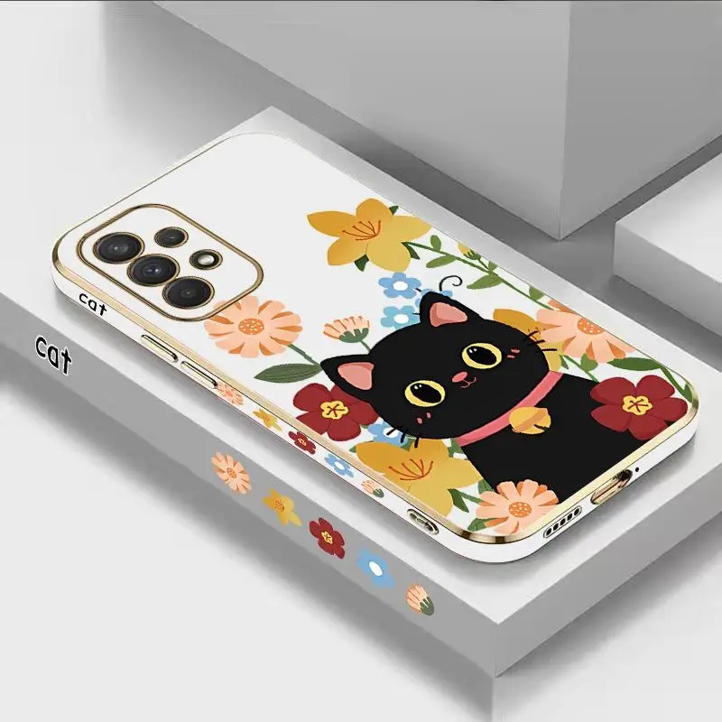 

Lucky Cat Lanyard Plating Phone Case For Samsung Galaxy A73 A71 A42 A52 A32 A53 A03S A04 A03 A54 A51 Cover
