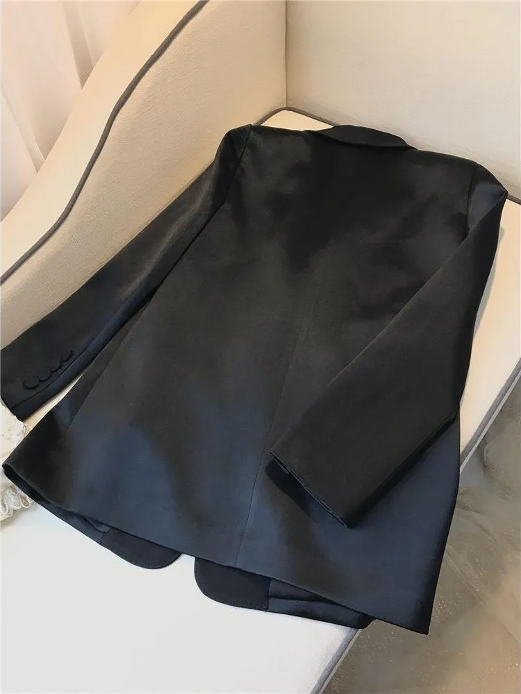 Женский атласный костюм из двух предметов винтажный блейзера и прямых брюк с