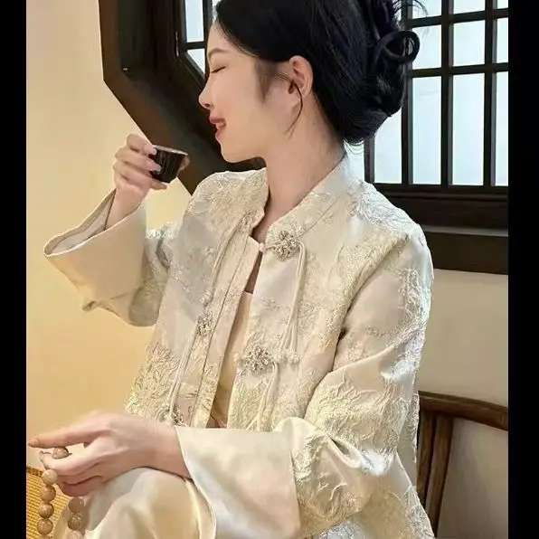 Элегантная женская новая одежда в китайском стиле Тан жаккардовое пальто платье