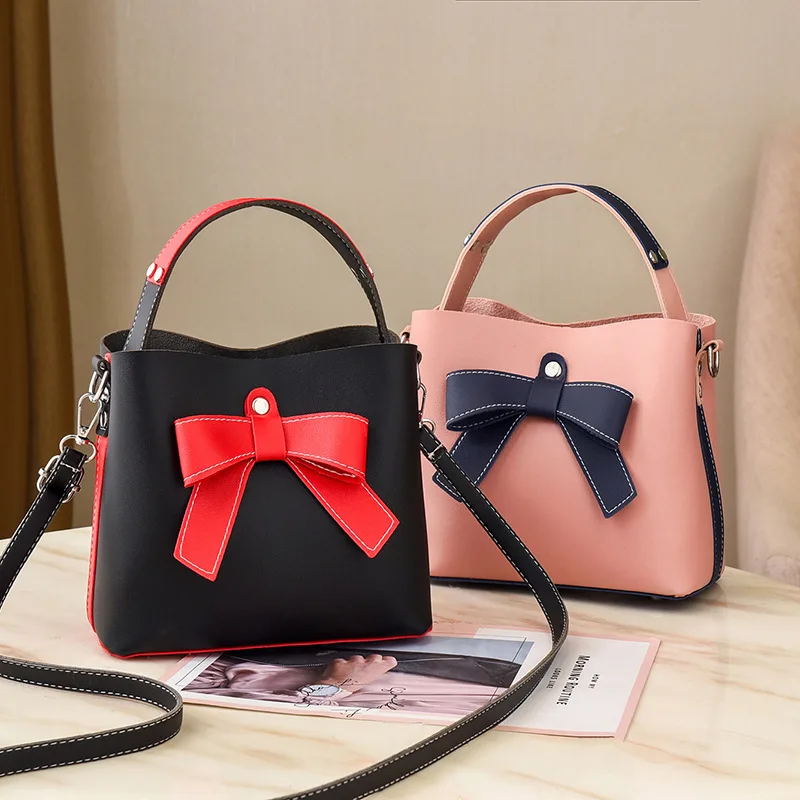 

Korean Japanese Fashion Shoulder Messenger Crossbody Large-capacity Bucket Bag Female 2022 New Portable Bowknot Mobile Phone Bag