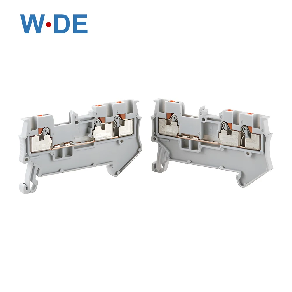 

Din Rail Terminal Blocks PT 1.5-Twin 3 Conductors Push In Spring Screwless Feed Through Wire Conductor 10pcs