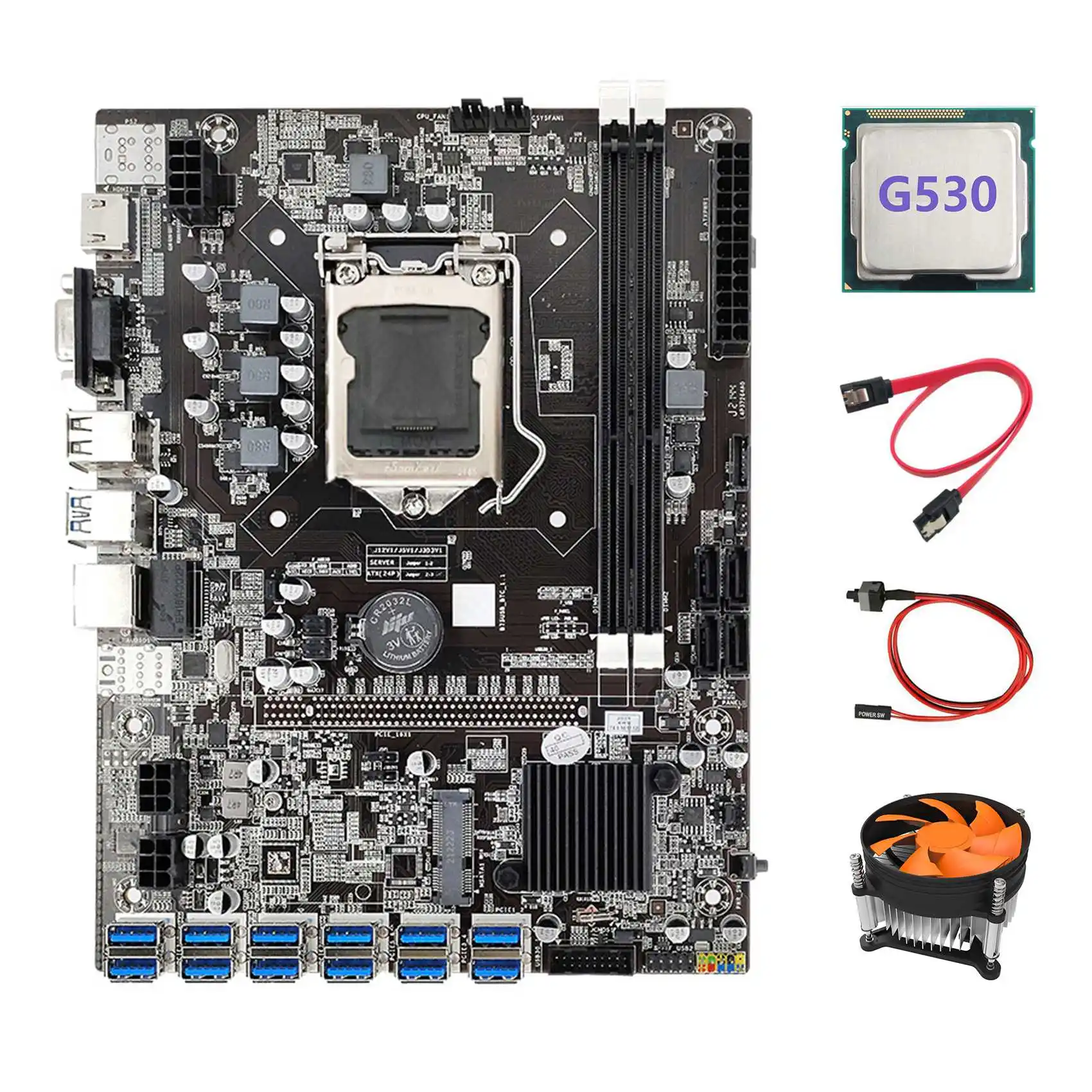 

Материнская плата B75 ETH для майнинга с 12 PCIE на USB + процессор G530 + охлаждающий вентилятор + кабель переключателя + кабель SATA DDR3 MSATA LGA1155 материнск...