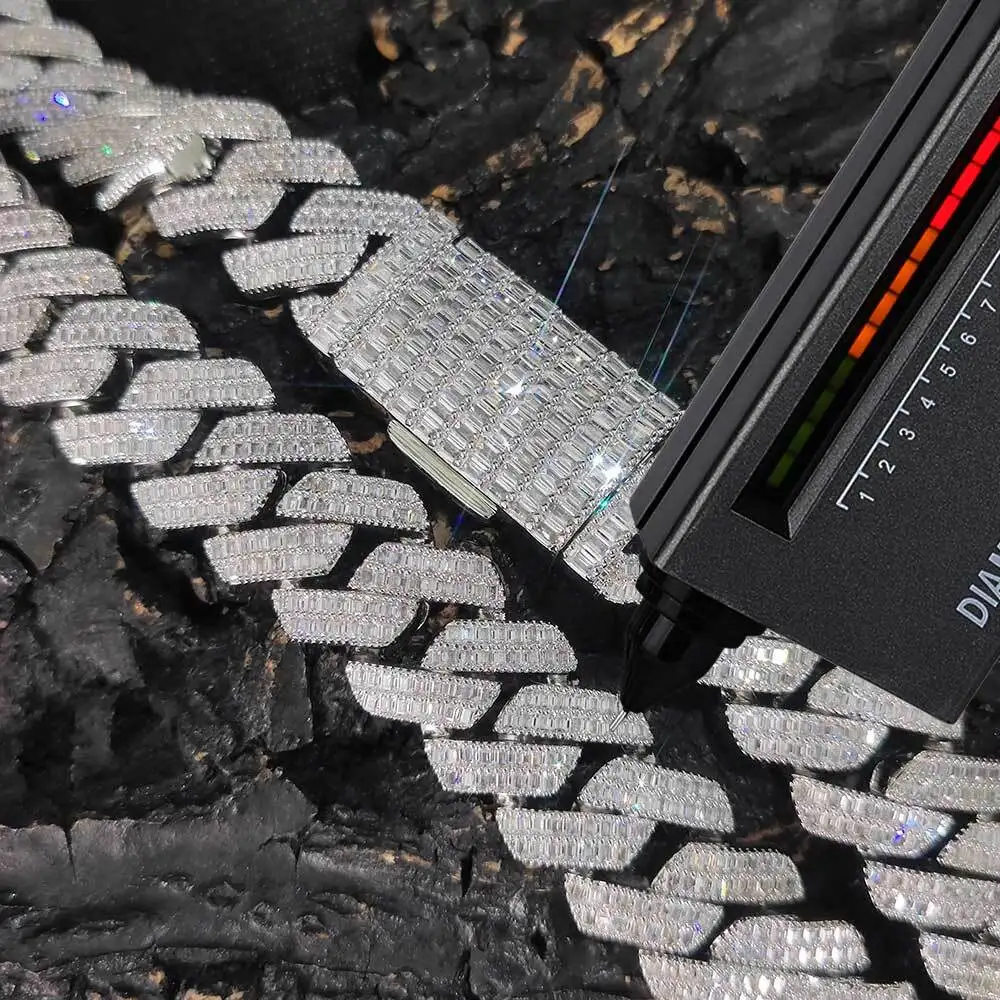 20mm Customize Moissanite Baguette Cuban Link Chain 925 Sterling Silver Ice Out Hip Hop Jewelry Chains For Men Women