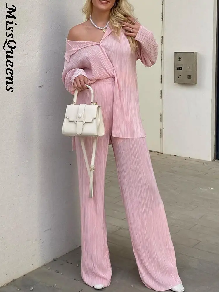 Женский элегантный плиссированный комплект из двух предметов свободная блузка с