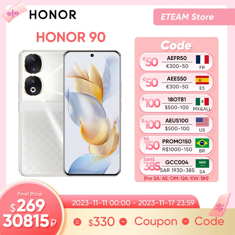 

Original HONOR 90 5G 6.7 inch OLED Global Version Snapdragon 7 Gen 1 200MP Ultra-Clear Camera 5000mAh 66W Supercharger 120Hz