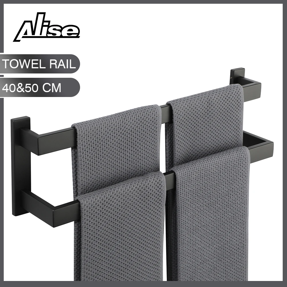 Towel Holder Bathroom Shelf 50CM Wall Mount Rail Towel Rack 304Stainless Steel Black Towel Bar Towel Hanger Bathroom Accessories