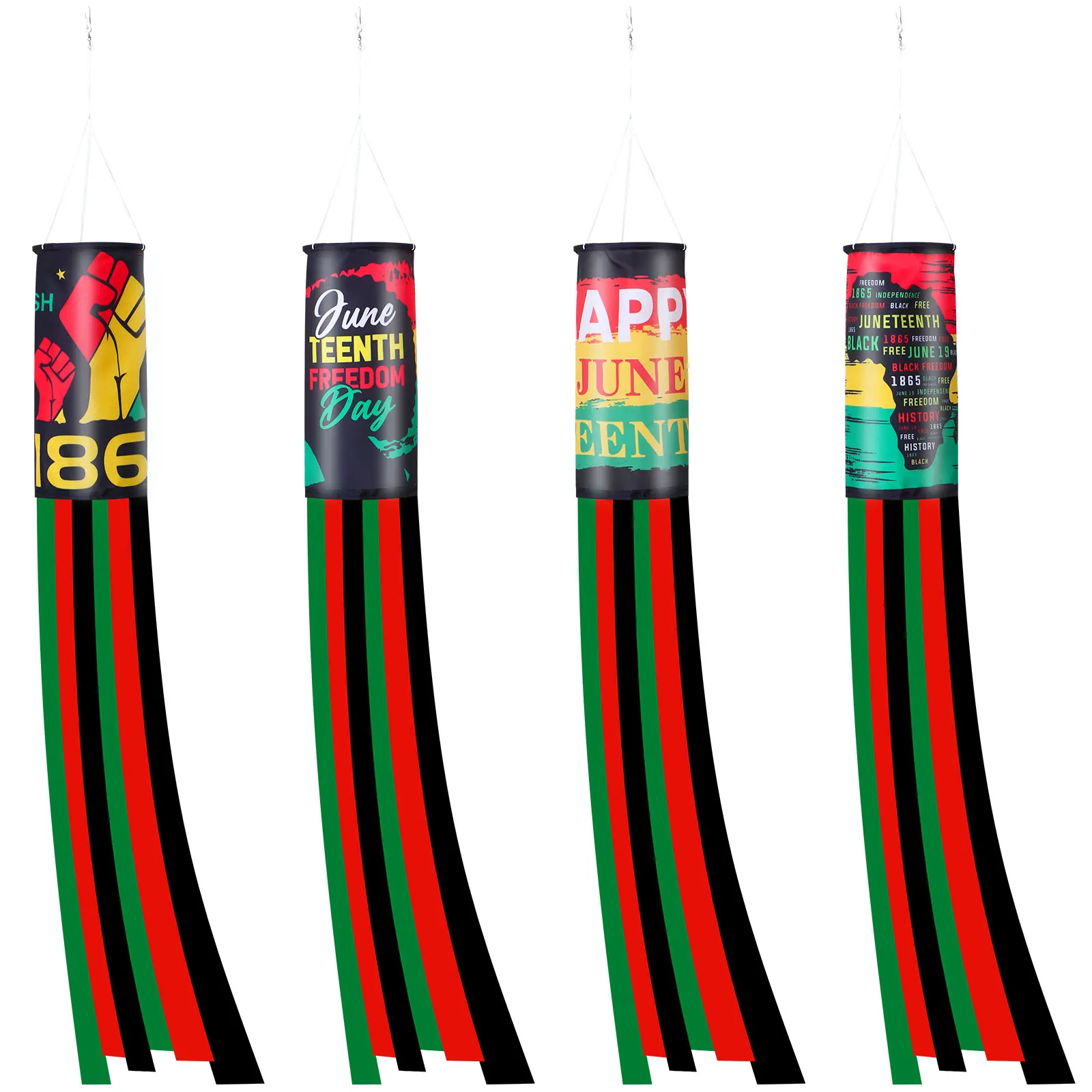 

4 Pieces Juneteenth Windsock Decorations Day Windsock Flag Outdoor Decor African American Patriotic Independence Da