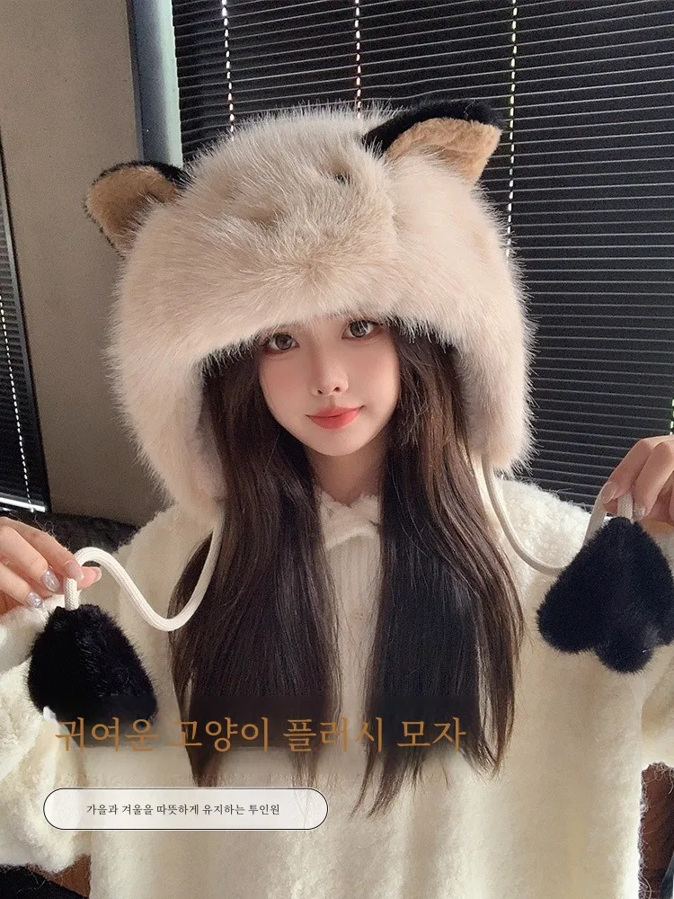 Новый милый плюшевый чепчик с кошачьими ушками женская осенне-зимняя шапка