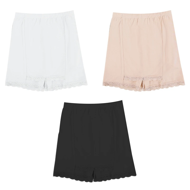 

Women Double Layer Summer Ice Silk Safety Pants High Waist Tummy Control Slimming Under Dress Slip Shorts Lace Trim Seamless