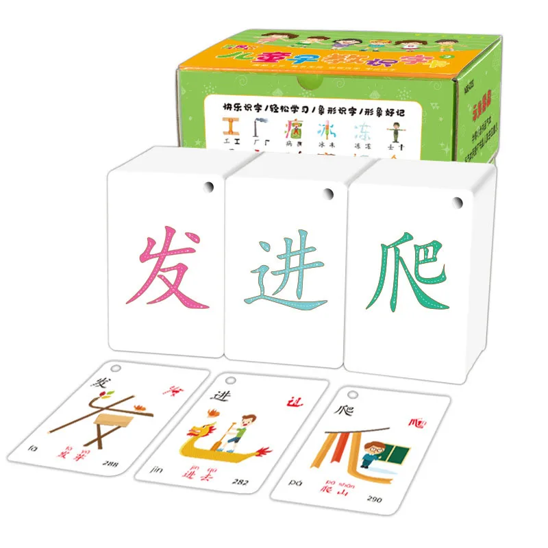 

4 Books Preschool Literacy 252 Sheets Chinese Characters Pictographic Flash Cards Memory Cognitive For 0-8 Years Old Children