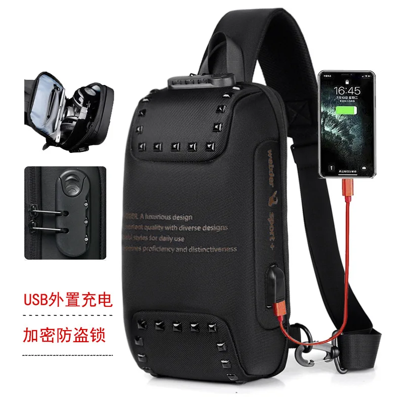 WEIXIER Men backpack single shoulder messenger bag large capacity chest bag anti-theft code lock sports function chest sling bag