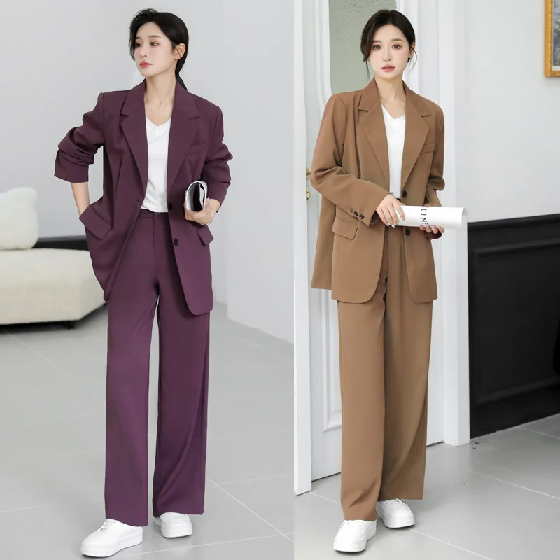 2023 Spring Purple Blazers Wide-leg Pants Suits Clothing Suit for Women Korean Style Casual Loose Two Piece Set Office Lady Wear