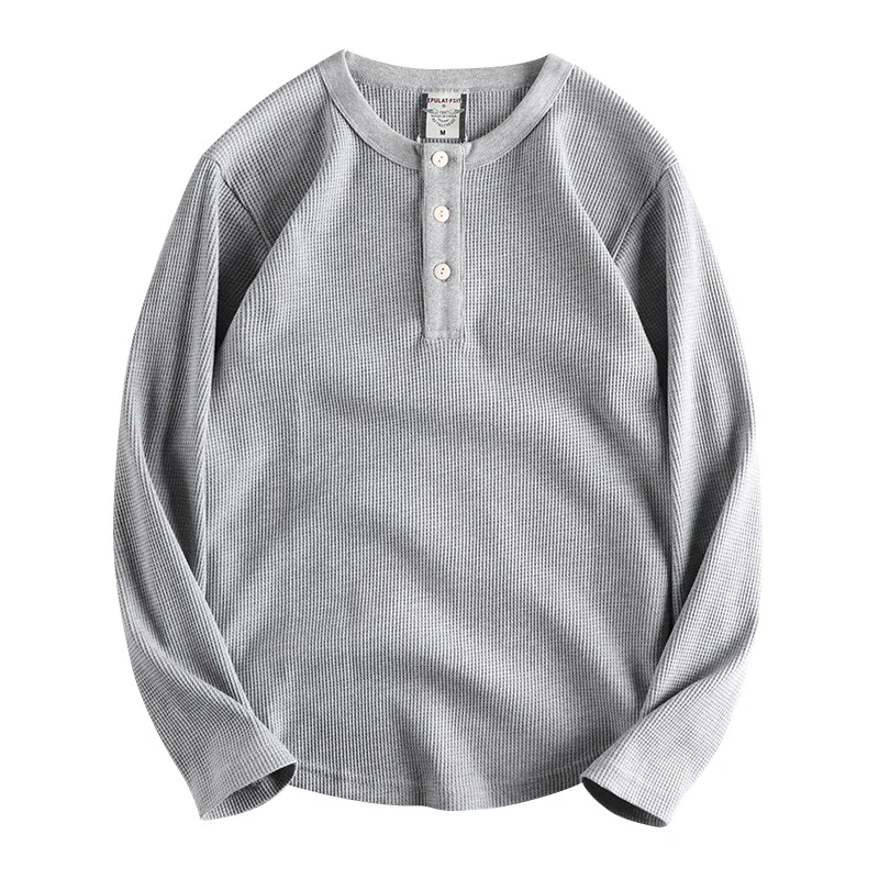 Мужская хлопковая футболка с вафельным воротником в стиле ретро - купить по