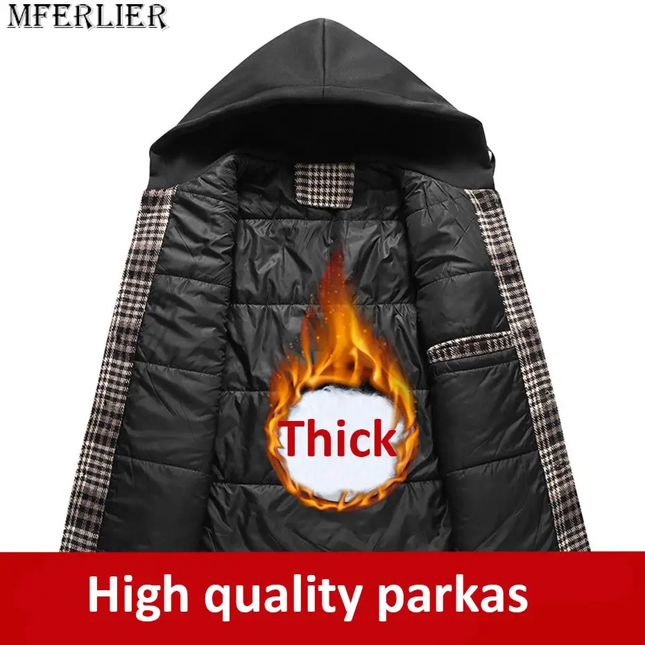 Мужская Зимняя Толстая куртка в шотландскую клетку с капюшоном
