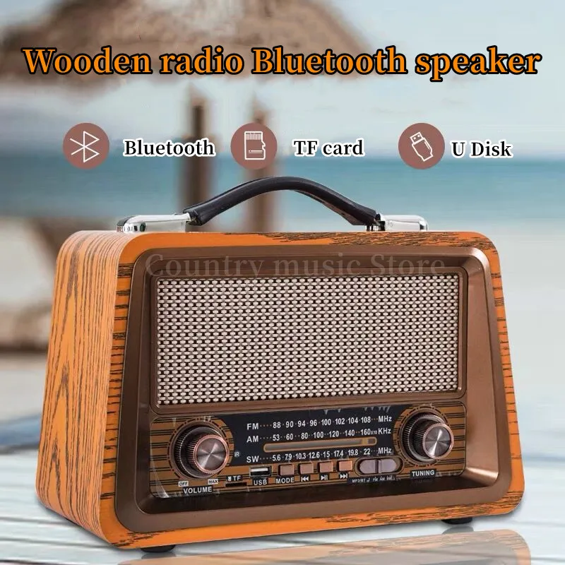 

Портативное радио в стиле ретро, Беспроводная Bluetooth-совместимая HIFI колонка, стерео AM/FM-радиоприемник, плеер USB TF AUX MP3, классический стиль