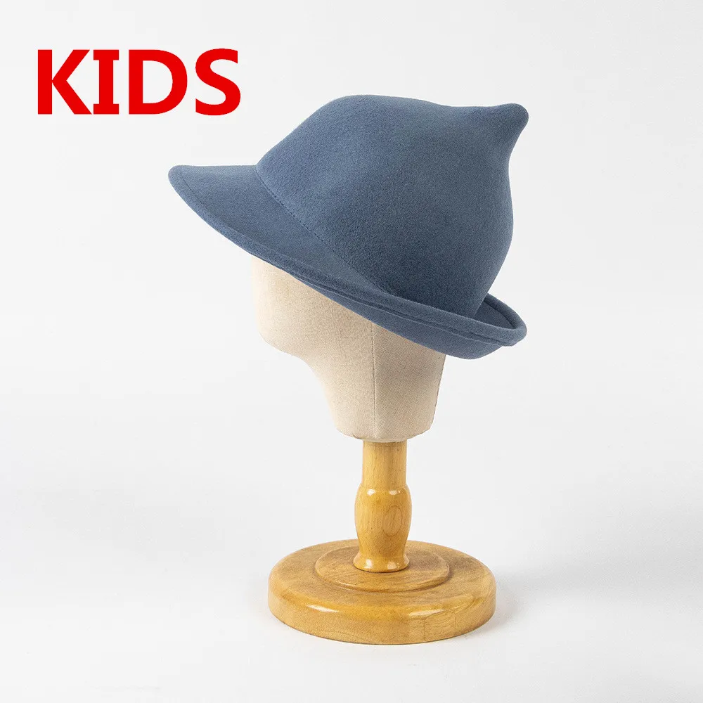 

202211-hh3026, Прямая поставка, Зимняя Детская шерстяная фетровая шляпа с завитыми полями, Детская шляпа для мальчиков и девочек, новинка, заостренная шляпа