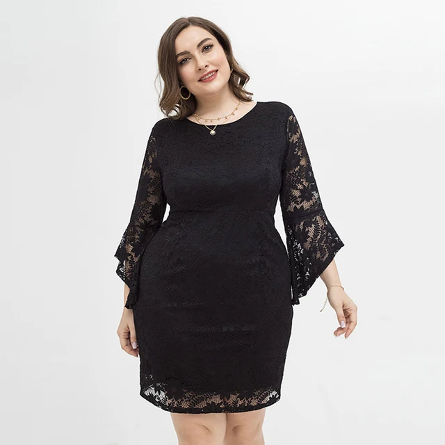 Plus Size Lace Mini Dresses Women 