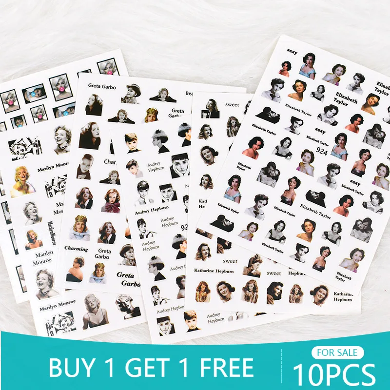

10PCS 3D Black and White Sexy Goddess Series Nail Art Sticker Nail Art Slider Nail Decoration Decal