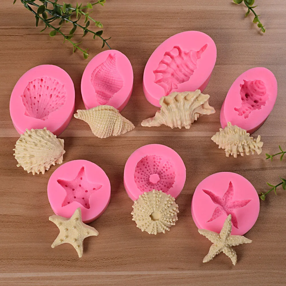 

Ocean Series Cake Mold Pearl Conch Starfish Seashell Mould Fondant Baking Mold Diy Cake Decoration Handmade Soap Kitchen Mold