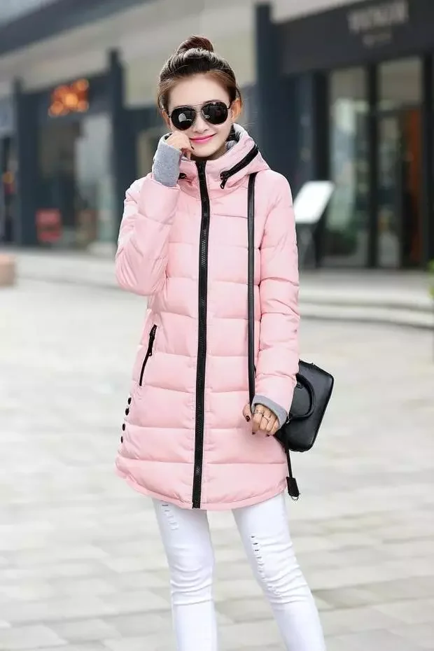 New2022 wholesale 2017 Autumn winter slim down cotton Jacket female medium-long thickening with a hood women's gloves wadded