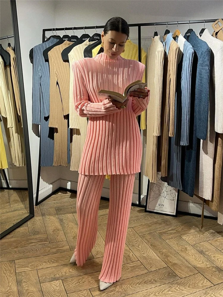 Женский трикотажный костюм в рубчик Tossy свитер с длинным рукавом и брюки комплект