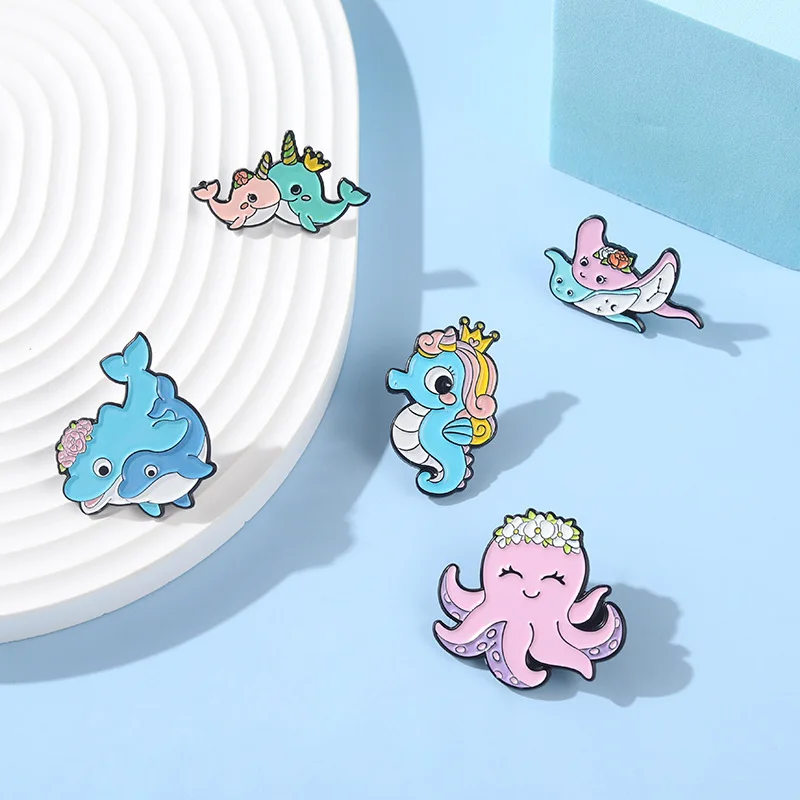 2022 Милая эмалированная брошь в виде единорога осьминога броши на одежду