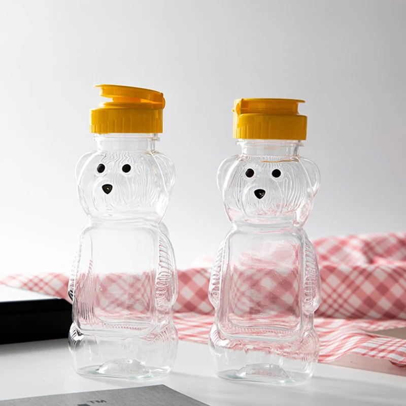 

240ML Cute Cartoon Bear Straw Cup Squeezable Milk Tea Juice Bear Bottle BBQ Honey Bottle Kitchen Meal Bar Drink Tableware