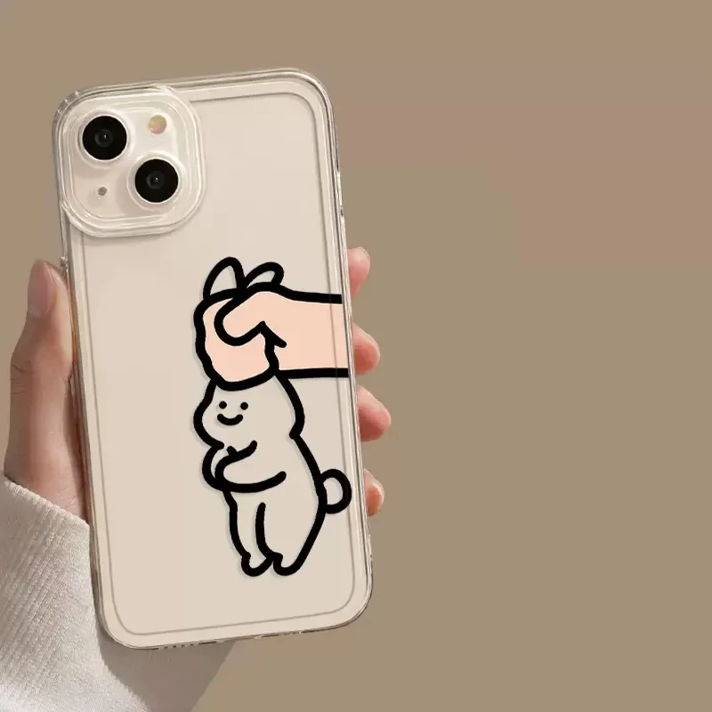 Забавный простой прозрачный чехол для телефона с кроликом iPhone 16 15 13 11 12 14 Pro Max Mini XR