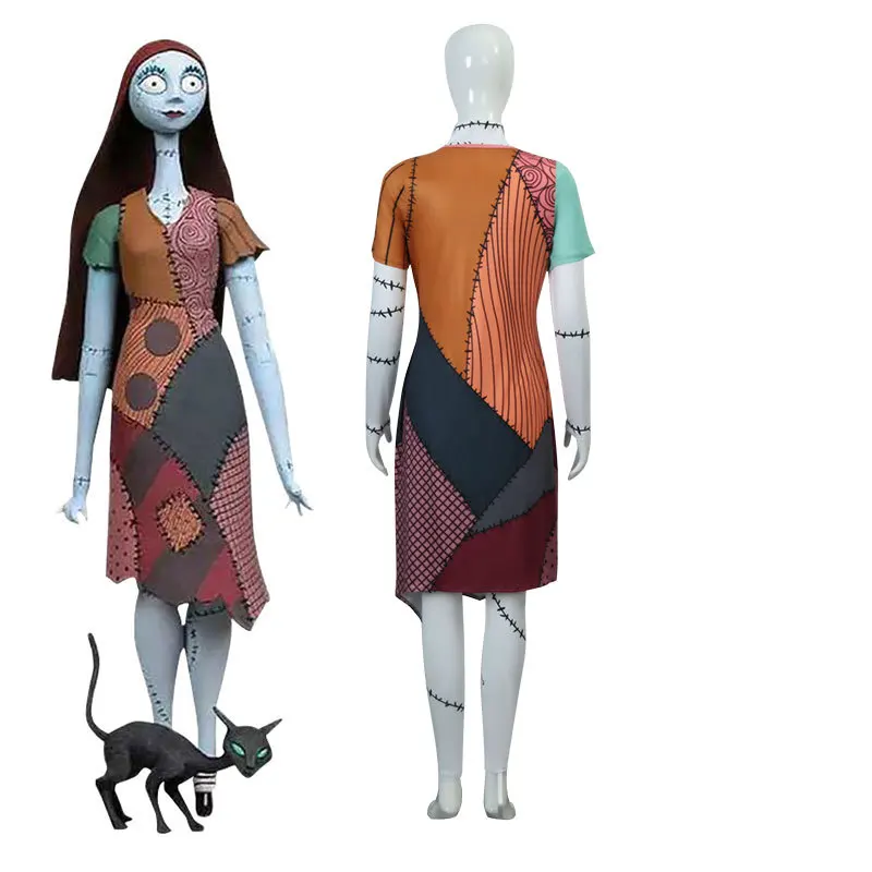 

New Horror Cosplay Nightmare Before Christmas Anime Girl Costume Props Sally Skelington Cosplay Dress Halloween Party Set