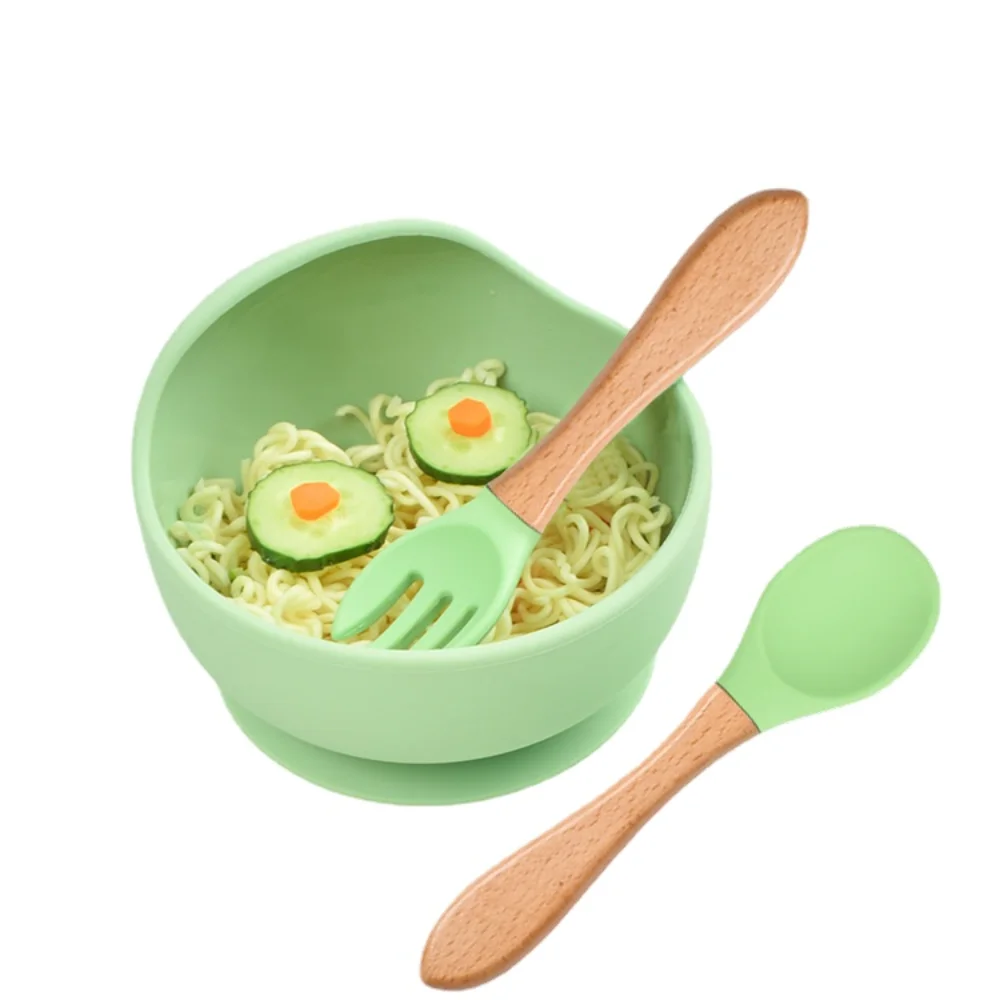 

Baby Soft Silicone Spoon Candy Color Safety Baby Learning Wood Fork Non-Slip Spoon Children Kids Boy Girl Food Feeding Tool