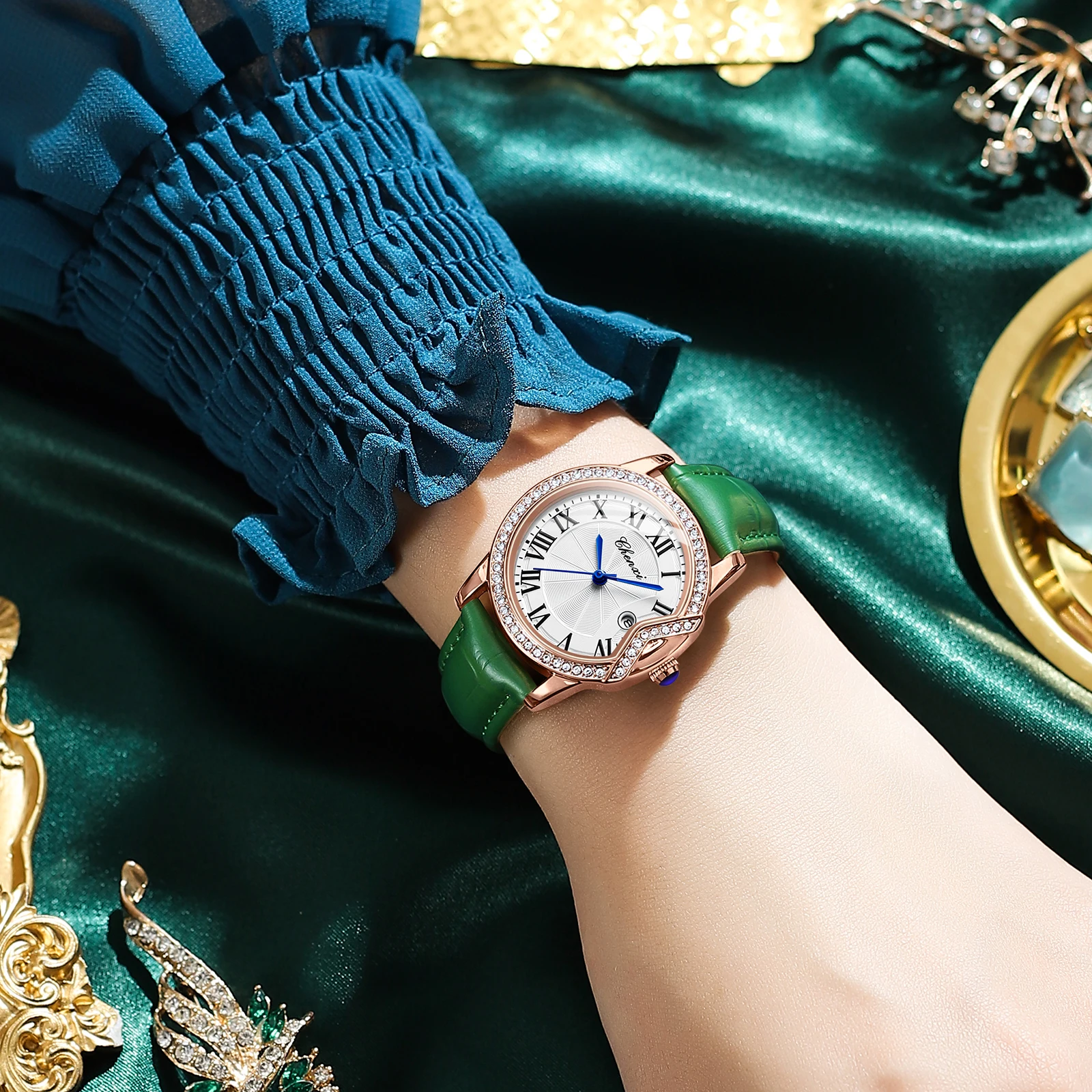 CHENXI New Fashion Women Watches Luxury Diamond Encrusted Roman Calendar Waterproof Leather Quartz Watch Ladies Wrist Watches