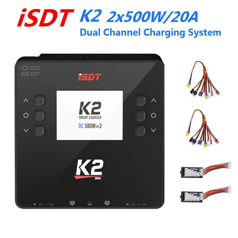 

ISDT K2 AC 200 Вт DC 500Wx2 20A Двухканальное балансирующее зарядное устройство Lipo зарядное устройство Dis для аккумулятора Lipo NiMh Pb