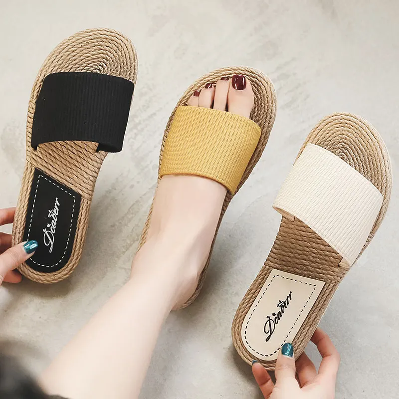 

Flat Shoes Female Slippers Casual Slides Slipers Women Beige Heeled Sandals Luxury 2022 Black Soft Beach Summer Fabric Rome Scan