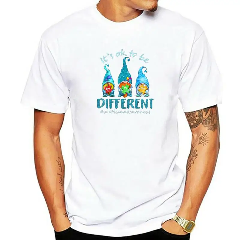 

It's Ok To Be Different Autism Awareness Gnomes T-Shirt In April We Wear Blue Clothes Autism-Support Apparel Sayings Quote Tees