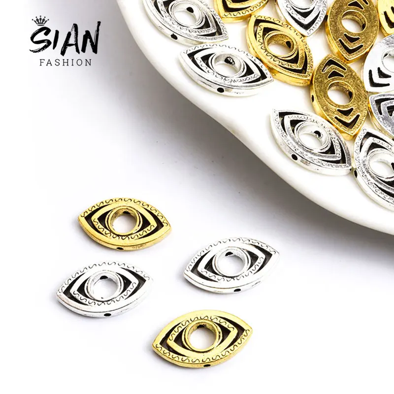 

10pcs Antique Gold Color Plated Evil Eye Hollow Spacer Beads Alloy Metal Loose Beaded Charms Good Luck Jewelry DIY Accessories
