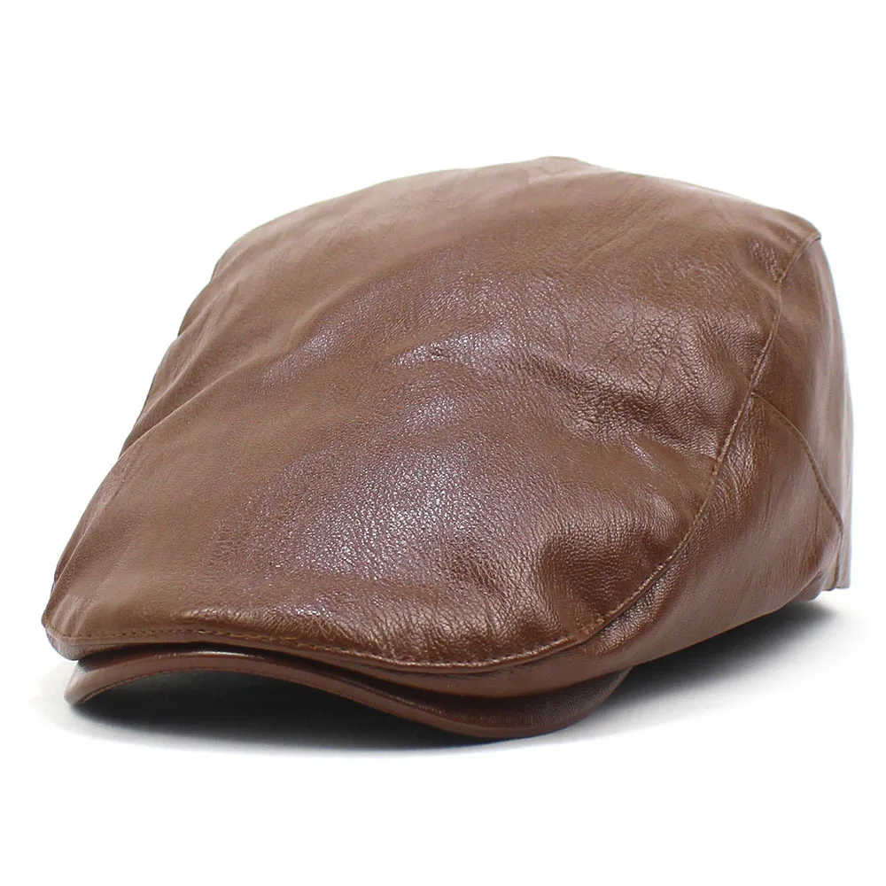 

Vintage Men Beret Classic Western Newsboy Caps Solid Color Leather Beret Hat Short Brim Adjustable Men Spring Autumn Berets Cap