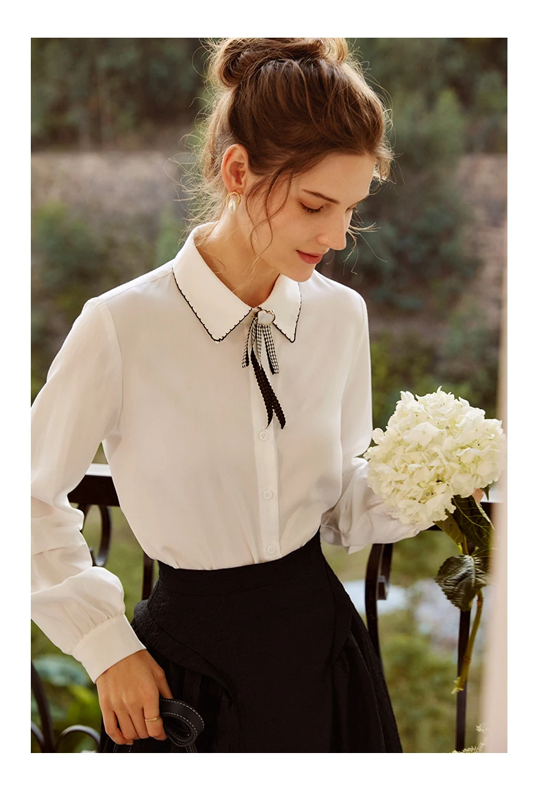 OLrain 100% лиоцел женская белая рубашка шикарные женские блузки с отложным