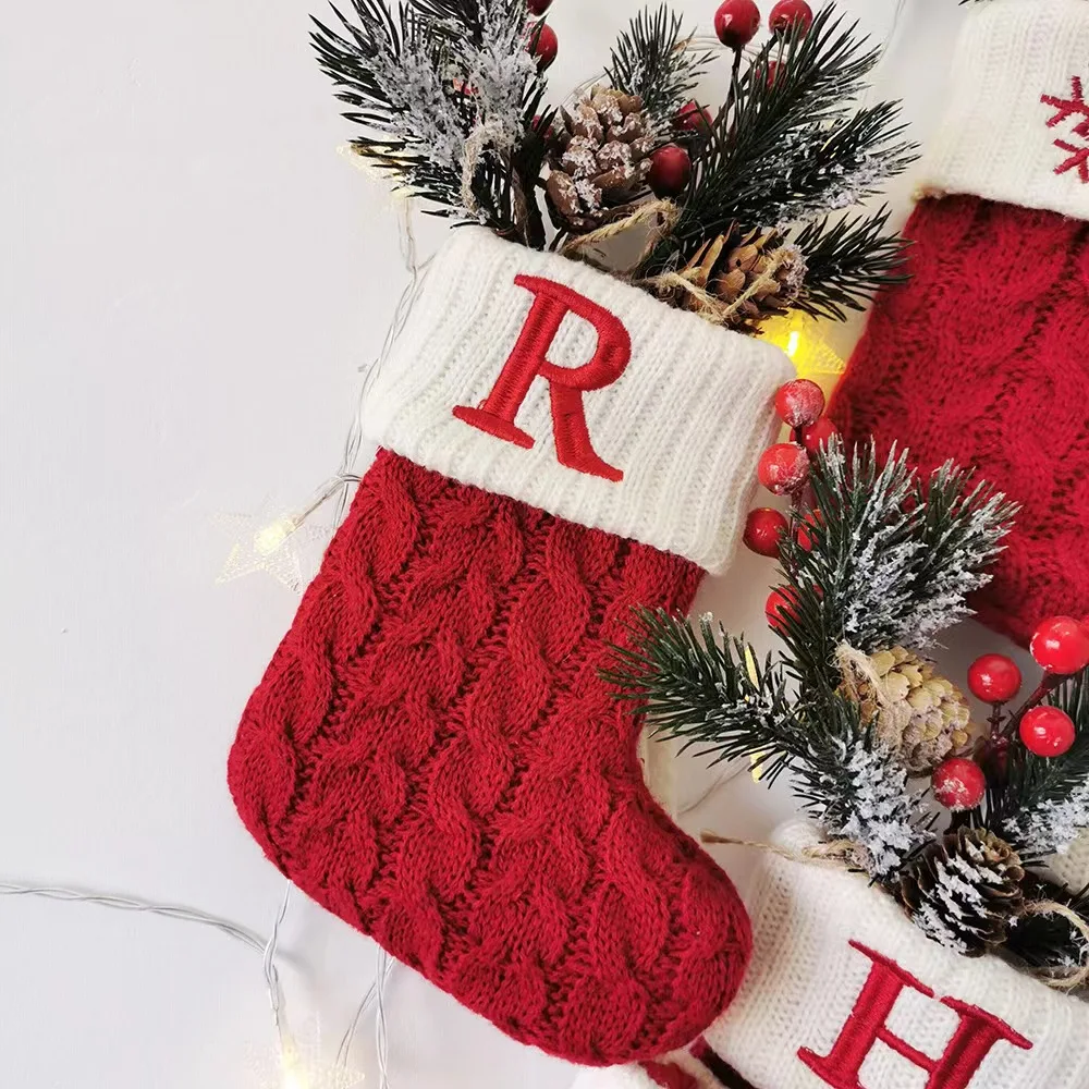 

Christmas Socks 24 Letters Red Snowflake Word Christmas Knitted Stockings Christmas Tree Pendant Decoration Home Christmas Gift.