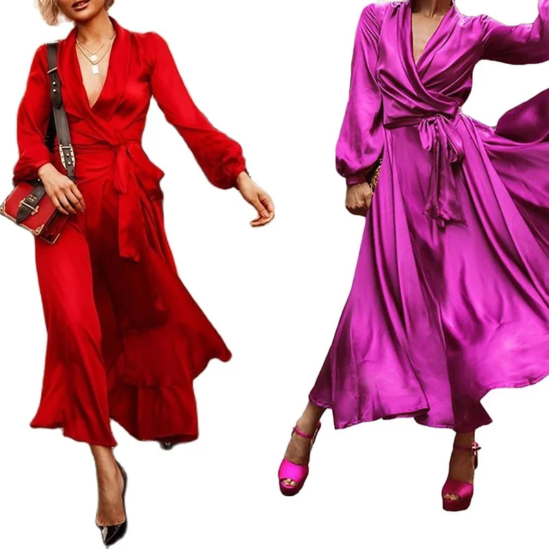 

Summer Women Dress 2022 Vintage Elegant Dresses Sexy Party Night Solid Long Sleeve Plus Size Maxi Dress