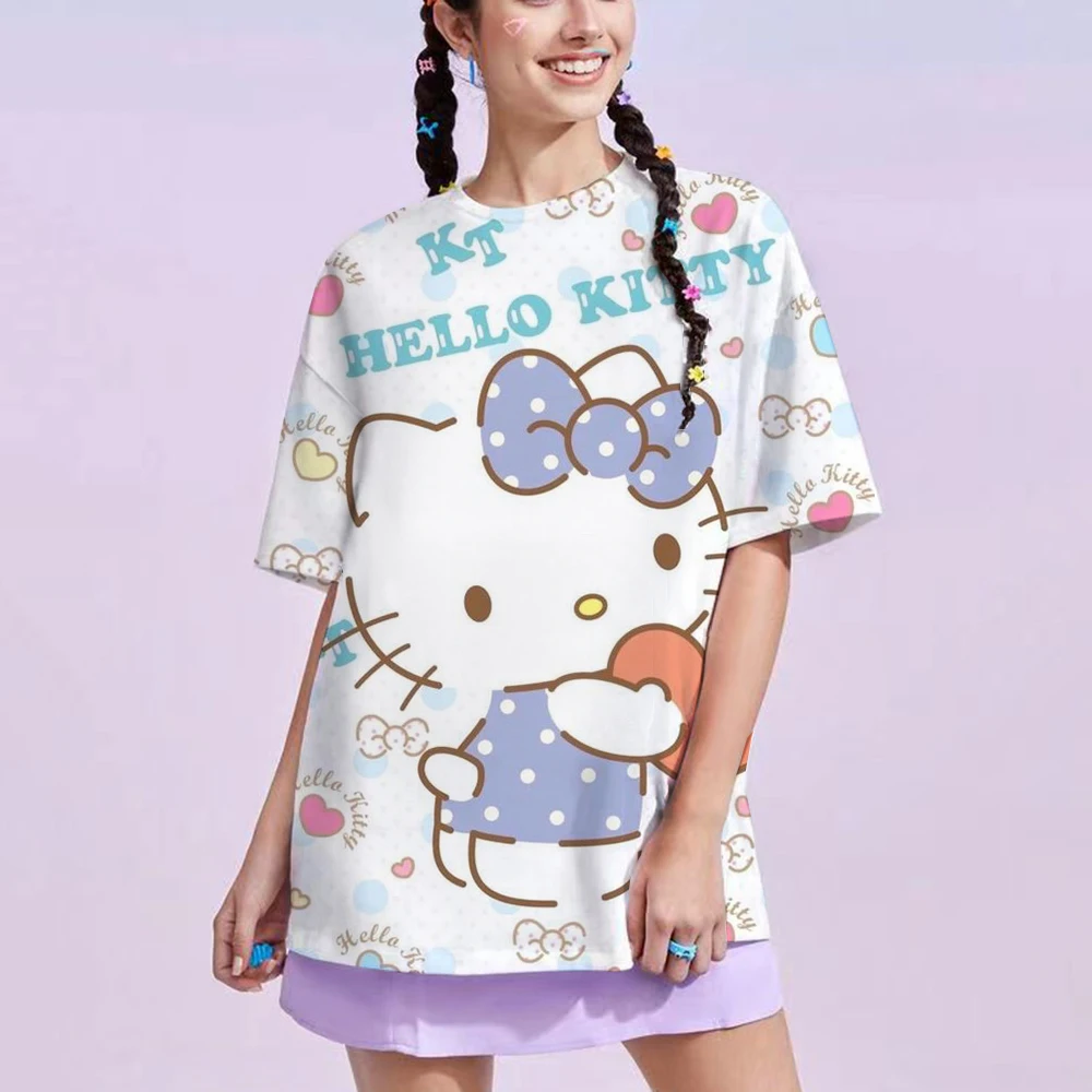 Футболка HelloKitty с принтом на годовщину 50 женские кавайные топы Sanrioed в стиле