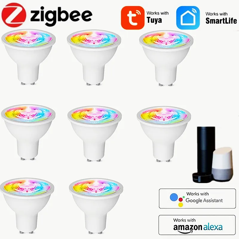 

10PCS Zigbee Tuya Smart Home GU10 Spotlight,Via Smart Life Remote Timer Music Light Bulb Control Voice Work With Alexa Alice