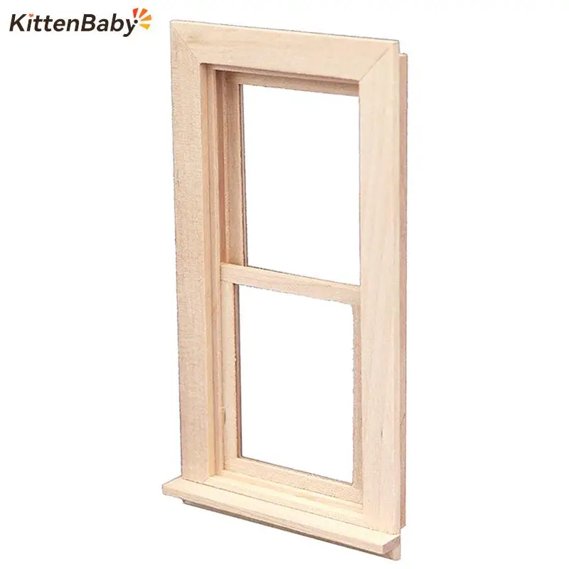 1/12 Dollhouse Miniature Wood External Single Door Unpainted DIY Door And Window Accessories Model Doors With PVC Windows