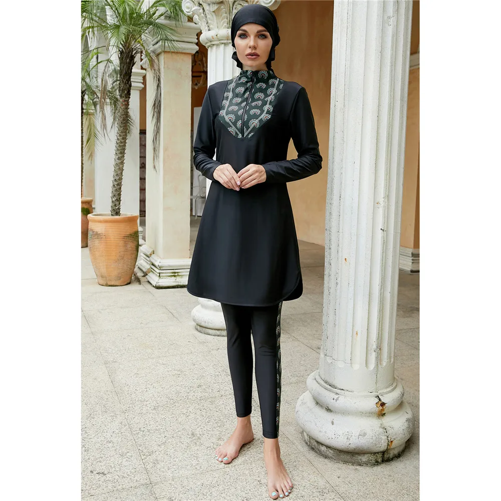 

Hijab Swimsuit 3pcs Burkini Muslim Swimwear 2022 Modest Swimwear For Women Solid Color Stitching Islamic Women's Swimming Suit