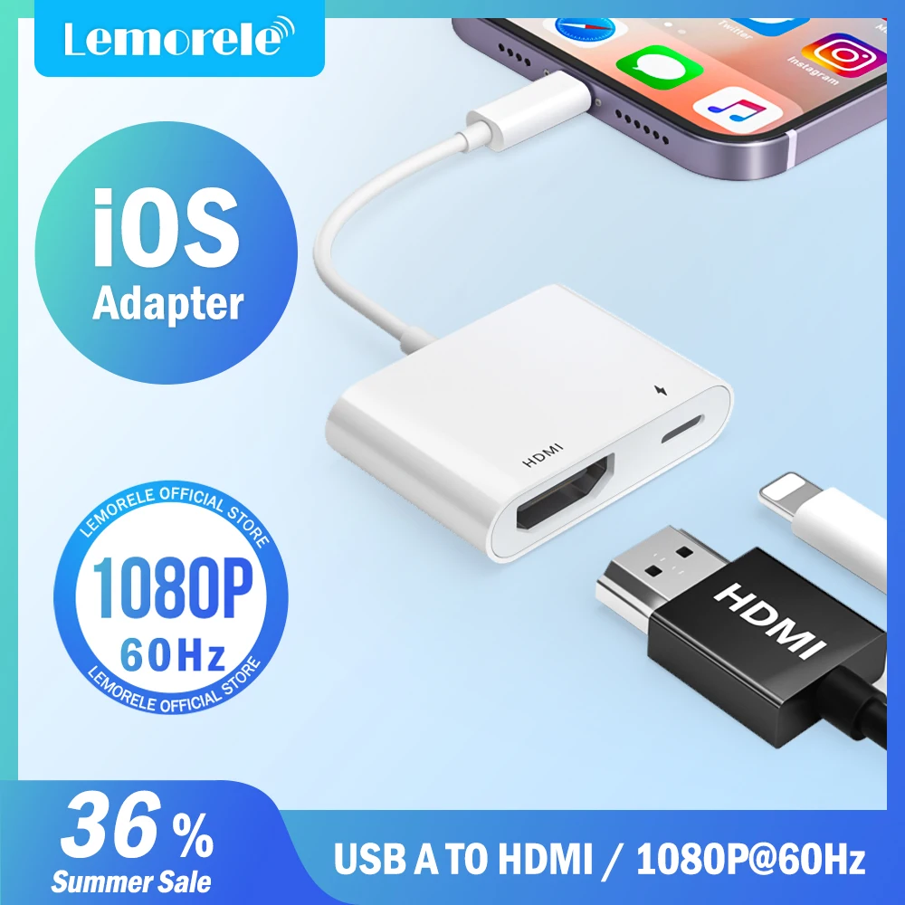 

Lemorele Lightning-HDMI-совместимый 4K конвертер 1080P HD адаптер для ПК ноутбука iphone ipod
