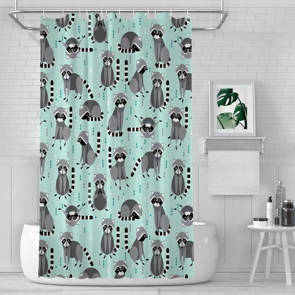 

Baby On Light Blue Bathroom Shower Curtains Raccoon Waterproof Partition Curtain Designed Home Decor Accessories