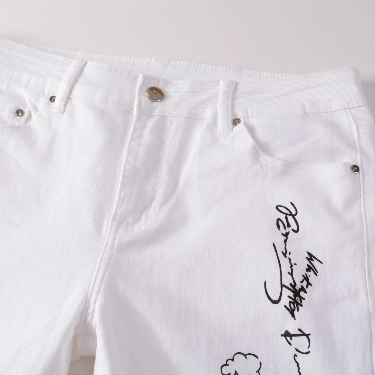 Fashion Streetwear Youth Hip Hop Style Men Jeans New Casual Tide Life In Britain Scrawl Print Male Denim Pants Men Trouser White