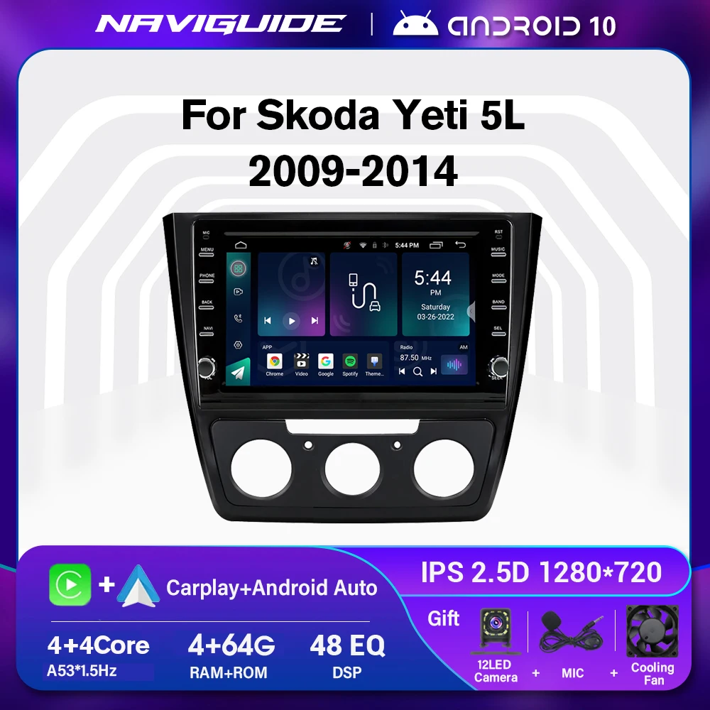 

Автомагнитола 2 Din, Android 10, для Skoda Yeti 5L 2009-2014, мультимедийный видеоплеер с Bluetooth, GPS-навигацией, без DVD